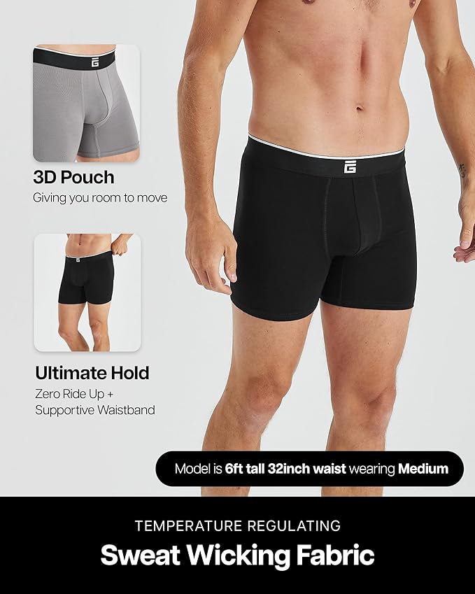 Mens Boxers Bamboo Anti Chafing Briefs Longer Leg - 3 Pack